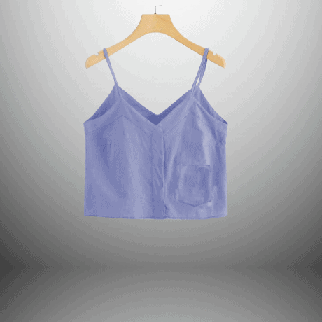 Light Blue Sleeveless Top with Straps and One Pocket-RCT133